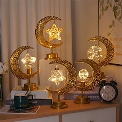 LED Iron Moon Lamp, Round Ball Lamp, Star Moon Lamp, Holiday Decorative Lamp, Bedroom Table Lamp, Thanksgiving Christmas Atmosphere Styling Lamp Lightinthebox