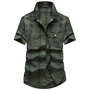 Men's Hiking Shirt  Button Down Shirts Fishing Shirt Military Tactical Shirt Short Sleeve Jacket Shirt Top Outdoor Quick Dry Lightweight Breathable Sweat wicking Autumn  Fall Spring Summer Blue Lightinthebox