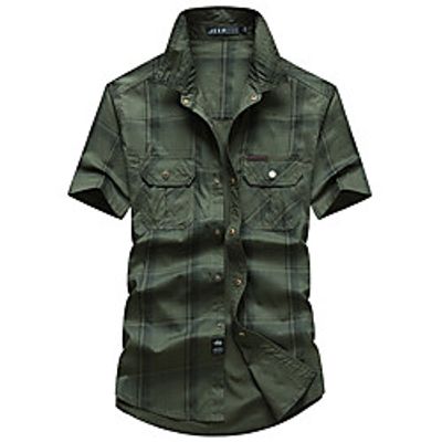 Men's Hiking Shirt  Button Down Shirts Fishing Shirt Military Tactical Shirt Short Sleeve Jacket Shirt Top Outdoor Quick Dry Lightweight Breathable Sweat wicking Autumn  Fall Spring Summer Blue Lightinthebox
