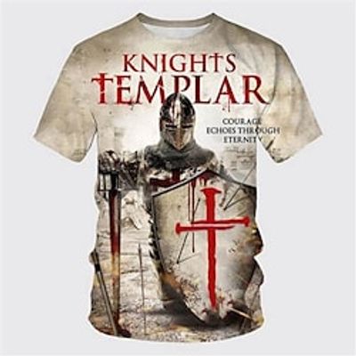 Men's T shirt Tee Templar Cross Graphic Prints Soldier Crew Neck Black / Gray Black White Light Brown Brown 3D Print Plus Size Outdoor Street Short Sleeve Print Clothing Apparel Vintage Sports miniinthebox