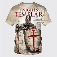 Men's T shirt Tee Templar Cross Graphic Prints Soldier Crew Neck Black / Gray Black White Light Brown Brown 3D Print Plus Size Outdoor Street Short Sleeve Print Clothing Apparel Vintage Sports miniinthebox - thumbnail