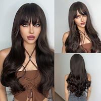 Synthetic Wig Uniforms Career Costumes Princess Wavy Bouncy Curl Middle Part Layered Haircut With Bangs Machine Made Wig 26 inch Dark Brown Synthetic Hair Women's Cosplay Party Fashion Natural Black Lightinthebox