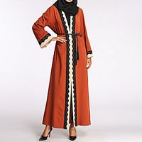 Women's A Line Dress Maxi long Dress Orange Long Sleeve Color Block Lace Spring Summer V Neck Casual Muslim Ramadan 2021 M L XL XXL miniinthebox - thumbnail