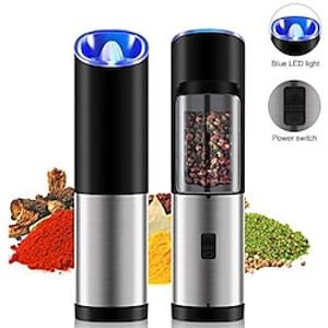 Gravity Electric Pepper Grinder Set Automatic Salt and Pepper Mill Adjustable Coarseness Battery Powered with LED Light One Hand Operation Stainless Steel Lightinthebox