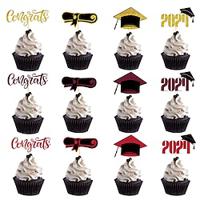 16pcs Graduation Party Cake Toppers Paper Cupcake Flags with Mortarboard Designs - Decorative Accents for Celebratory Desserts Lightinthebox