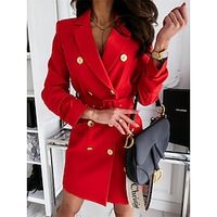 Women's Party Dress New Year's Eve Dress Cocktail Dress Work Dress Midi Dress Black White Red Long Sleeve Plain Button Fall Winter Autumn Shirt Collar Party Winter Dress Lightinthebox - thumbnail