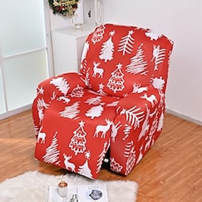 Christma Recliner Chair Sofa Couch Cover with Pocket,Non Slip Soft Sofa Slipcover Set of 4 Pcs, Washable Spandex Stretch Reclining Furniture Protector for Kids, Pets,Christmas Decoration miniinthebox