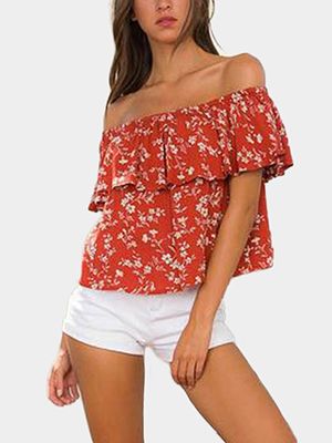 Random Calico Print Off Shoulder Shirt Random Calico Print Off Shoulder Shirt