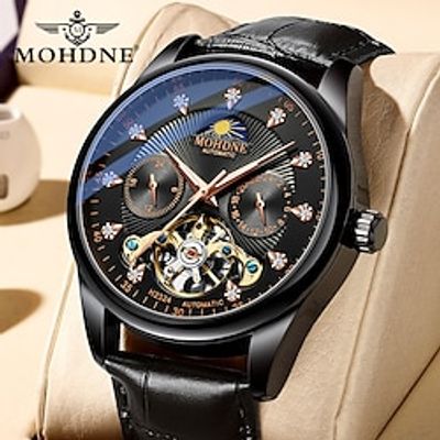 MOHDNE Mechanical Watch for Men Analog Automatic self-winding Classic Stylish Modern Style Waterproof Fake Three Eyes Six Needles Noctilucent Stainless Steel Leather Fashion Machine miniinthebox