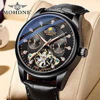 MOHDNE Mechanical Watch for Men Analog Automatic self-winding Classic Stylish Modern Style Waterproof Fake Three Eyes Six Needles Noctilucent Stainless Steel Leather Fashion Machine miniinthebox - thumbnail