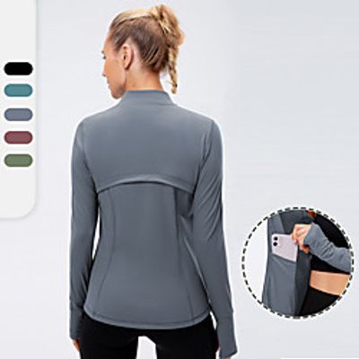 YUERLIAN Women's Yoga Top Winter Zipper Pocket Solid Color Purple Army Green Blue Gray Black Spandex Yoga Fitness Gym Workout Top Long Sleeve Sport Activewear Quick Dry Moisture Wicking Lightweight Lightinthebox