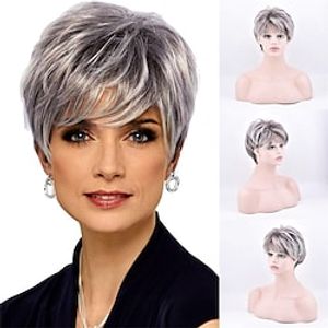 Wigs for Women Synthetic Short Wig with Bangs Mixed Gray Wigs High Temperature Fiber Heat Resistant Hair Lightinthebox