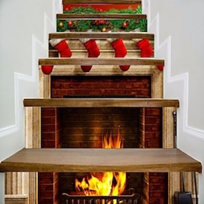 6Pcs/Set 3D Christmas Stair Stickers Decals Christmas Bead Stair Risers Stickers Decals Removable Staircase Decals Vinyl Wall Stickers for Stair Steps Christmas Decoration miniinthebox