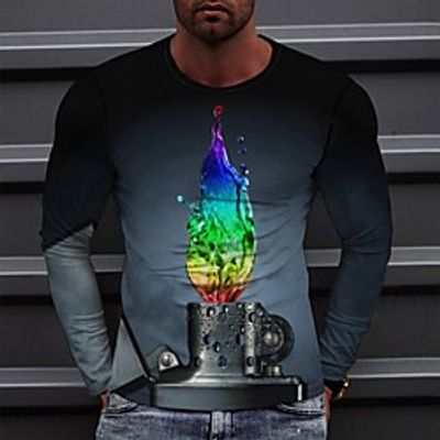 Men's Tee T shirt 3D Print Graphic Flame Round Neck Casual Daily 3D Print Long Sleeve Tops Vintage Chinoiserie Soft Comfortable Gray Lightinthebox