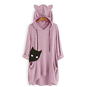 Women's Plus Size Tops Hoodie Sweatshirt Cat Pocket Asymmetric Long Sleeve V Neck Streetwear Fall Winter Blue Yellow Blushing Pink Big Size L XL XXL 3XL 4XL Lightinthebox
