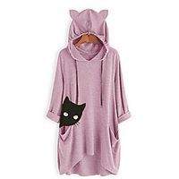 Women's Plus Size Tops Hoodie Sweatshirt Cat Pocket Asymmetric Long Sleeve V Neck Streetwear Fall Winter Blue Yellow Blushing Pink Big Size L XL XXL 3XL 4XL Lightinthebox - thumbnail