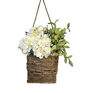 Spring Hydrangea Flower Basket Wreath Simulation Flower Rattan Basket Door Basket Door Hanging Decoration miniinthebox