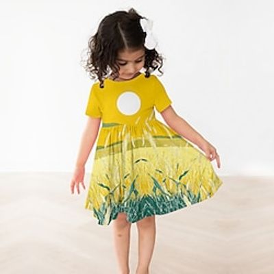 Girls' 3D Floral Dress Short Sleeve 3D Print Summer Cute Sweet Kids 3-12 Years Casual Dress Knee-length Polyester Regular Fit Lightinthebox