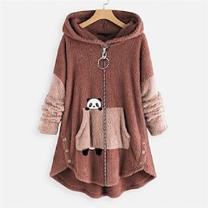 Women's Plus Size Teddy Coat Winter Coat Pocket Animal Outdoor Causal Long Sleeve Hooded Regular Winter Fall Green Pink Dark Gray XL XXL 3XL 4XL 5XL miniinthebox