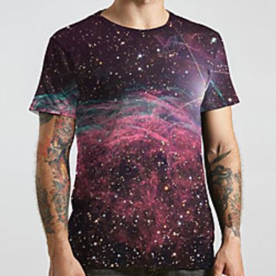 Men's Unisex Tee T shirt 3D Print Galaxy Graphic Prints Plus Size Print Short Sleeve Casual Tops Basic Designer Big and Tall Purple Lightinthebox