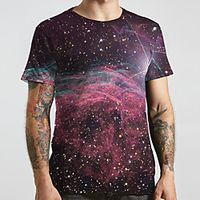 Men's Unisex Tee T shirt 3D Print Galaxy Graphic Prints Plus Size Print Short Sleeve Casual Tops Basic Designer Big and Tall Purple Lightinthebox - thumbnail