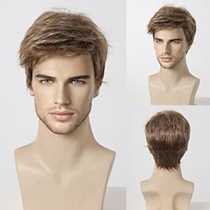 Synthetic Wig Uniforms Career Costumes Princess kinky Straight Middle Part Layered Haircut Machine Made Wig 8 inch Brown Synthetic Hair Men's Cosplay Party Fashion Brown Lightinthebox