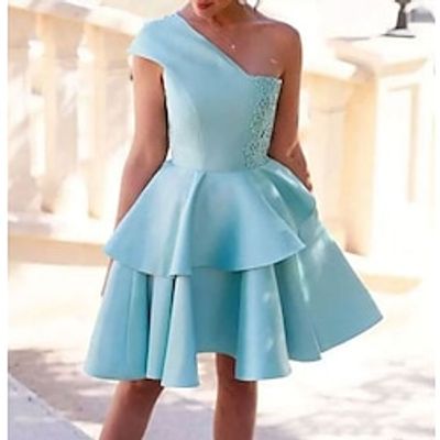 A-Line Homecoming Dresses Tiered Plisse Dress Holiday Knee Length Sleeveless One Shoulder Satin with Appliques 2023 Lightinthebox A-Line Homecoming Dresses Tiered Plisse Dress Holiday Knee Length Sleeveless One Shoulder Satin with Appliques 2023 Lightinthebox