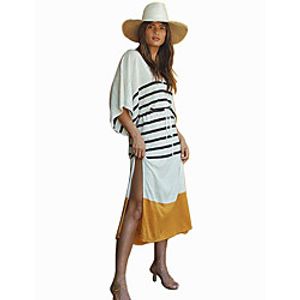 Women's Shift Dress Maxi long Dress Yellow Half Sleeve Striped Print Summer V Neck Hot Casual Batwing Sleeve 2021 S M L XL Lightinthebox