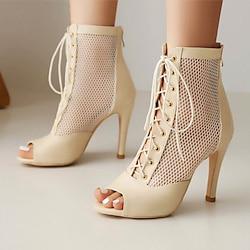 Women's Heels Lace Up Sandals Strappy Sandals Party Lace-up Stiletto Open Toe Fashion PU Lace-up Almond Black White Lightinthebox