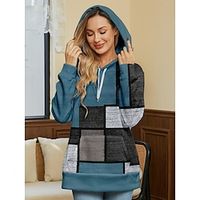 Women's Designer Sweatshirt Hoodie Sweatshirt Pullover Plaid Active Sportswear Drawstring Front Pocket Print Blue Casual Sports Hoodie Long Sleeve Top Micro-elastic Fall  Winter Lightinthebox - thumbnail