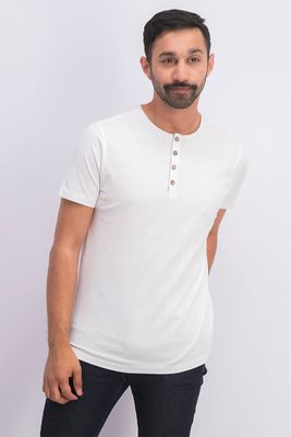 Mens Short Sleeve 4 Button Henley T-Shirt White Mens Short Sleeve 4 Button Henley T-Shirt White