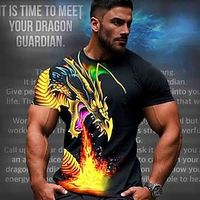 Dragon Guardian x LU | Men's Men's Fire Dragon Mythical Creature Dark Style Streetwear T Shirt Short Sleeves Lightinthebox