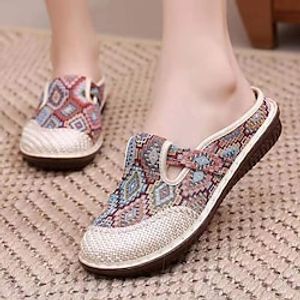 Women's Slip-Ons Slip-on Sneakers Classic Loafers Daily Summer Flat Heel Round Toe Casual Walking Shoes Elastic Fabric Loafer Plaid Wine Dark Red Black Lightinthebox