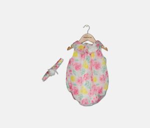 Baby Girls Floral Bubble Romper & Headband Set  Pink Combo