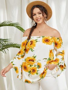 YOINS Plus Size Off The Shoulder Floral Print Long Sleeves Blouse