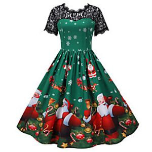 Santa Suit Flapper Dress Dress Adults' Women's Vintage Festival Christmas Halloween New Year Festival / Holiday Lace Terylene Green Women's Easy Carnival Costumes Snowflake Christmas miniinthebox