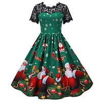Santa Suit Flapper Dress Dress Adults' Women's Vintage Festival Christmas Halloween New Year Festival / Holiday Lace Terylene Green Women's Easy Carnival Costumes Snowflake Christmas miniinthebox - thumbnail