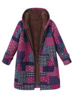 O-NEWE Vintage Block Printing Hooded Coat