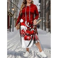 Women's Plus Size Curve Christmas Dress Hoodie Dress Casual Dress Santa Claus Elk Long Dress Maxi Dress Long Sleeve Pocket Print Hooded Fashion Outdoor Black Wine Fall Winter L XL XXL 3XL 4XL Lightinthebox - thumbnail