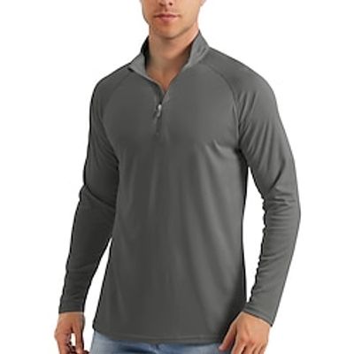 Men's T shirt Tee Fishing Shirts Men Tops Zip Polo Athletic Shirts Stand Collar Long Sleeve Sports  Outdoor Vacation Going out Casual Daily Quick dry Breathable Soft Plain White Light Grey Activewear Lightinthebox