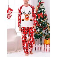 Men's Christmas Pajamas Sleepwear Pajama Set Pajama Top and Pant 2 Pieces Plaid Elk Stylish Casual Comfort Home Christmas Daily Cotton Blend Comfort Soft Crew Neck Long Sleeve T shirt Tee Pant Lightinthebox - thumbnail