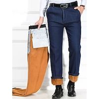 Men's Jeans Fleece Pants Trousers Denim Pants Pocket Plain Comfort Breathable Outdoor Daily Going out Cotton Blend Fashion Casual Black Blue Lightinthebox - thumbnail