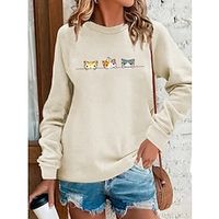 Women's Sweatshirt Pullover Active Sportswear Black Yellow Red Cat Casual Sports Round Neck Long Sleeve Top Micro-elastic Fall  Winter Lightinthebox