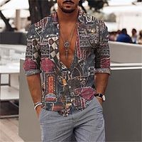 Graphic Boho Comfortable Fashion Casual Men's Shirt Button Up Shirt Casual Shirt Holiday Vacation Casual Daily Spring Fall Turndown Long Sleeve Black, Burgundy, Blue S, M, L Polyester Shirt Lightinthebox