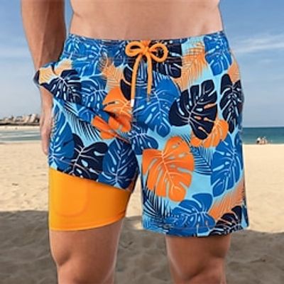 Men's Board Shorts Swim Trunks Going out Weekend Breathable Quick Dry Drawstring Elastic Waist with Pockets Color Block Short Gymnatics Casual Activewear Orange Lightinthebox