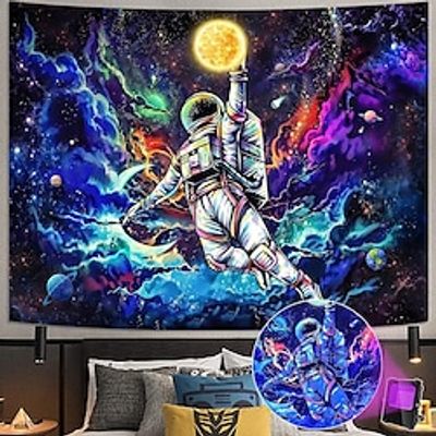 Astronaut Blacklight UV Reactive Wall Tapestry Moon Basketball Art Decor Blanket Curtain Picnic Tablecloth Hanging Home Bedroom Living Room Dorm Decoration Gift Polyester miniinthebox