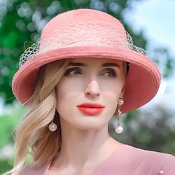 Hats Fiber Bucket Hat Floppy Hat Straw Hat Wedding Tea Party Elegant Wedding With Flower Splicing Headpiece Headwear Lightinthebox