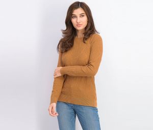 Womens Textured Crew Neck Pullover Sweaters  Brown