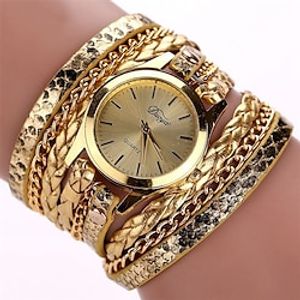 Women's Casual Vintage Multilayer Wristwatch Weave Wrap Rivet Leather Bracelet Wrist Watch miniinthebox