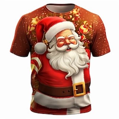 Graphic Santa Claus Daily Designer Retro Vintage Men's 3D Print T shirt Tee Sports Outdoor Holiday Going out Christmas T shirt White Yellow Red Short Sleeve Crew Neck Shirt Spring  Summer Clothing Lightinthebox